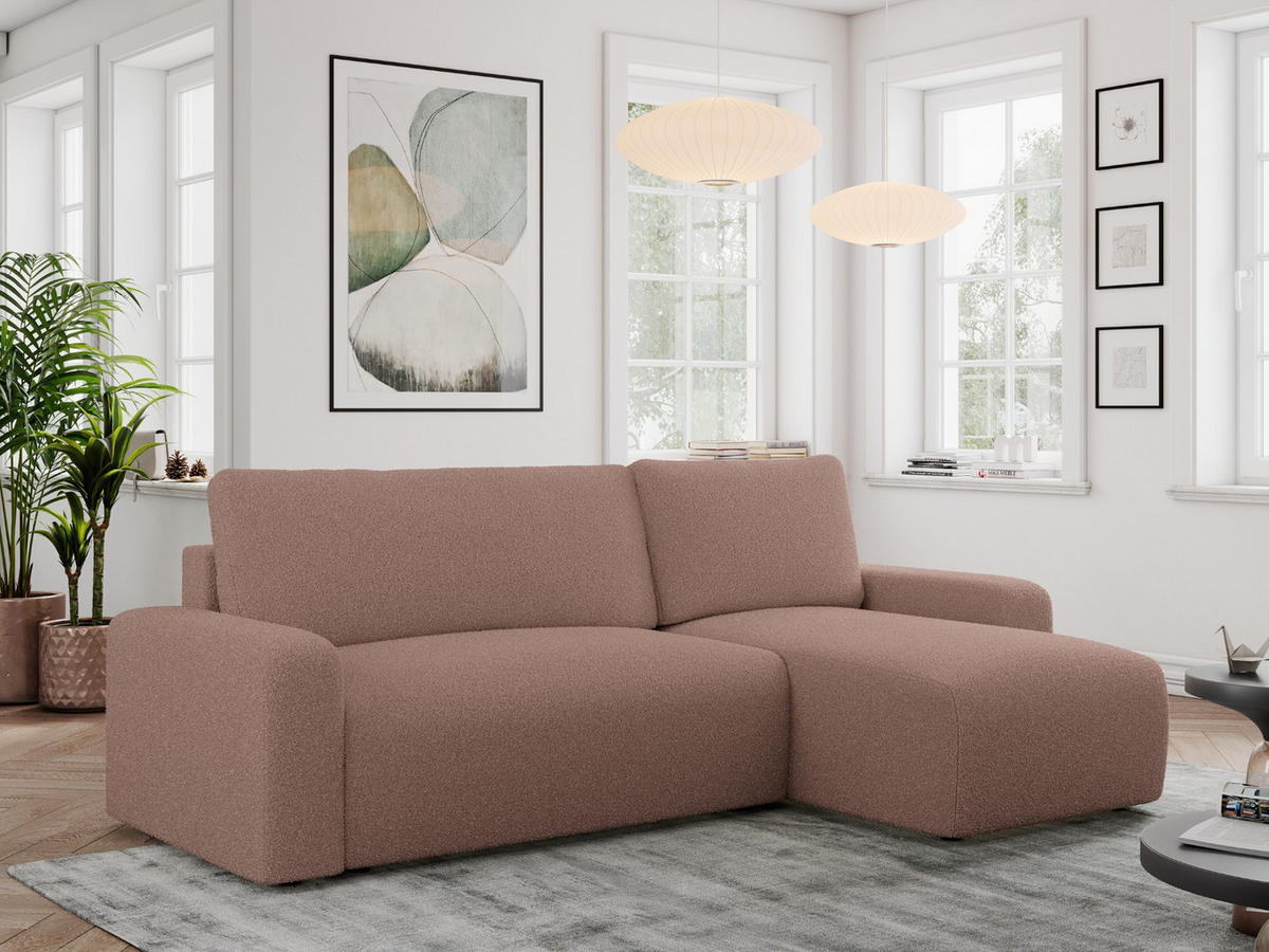 ECKSOFA ARGOS Rosa Boucle - Schwarz/Rosa, Kunststoff/Textil (245/150cm) - MKS