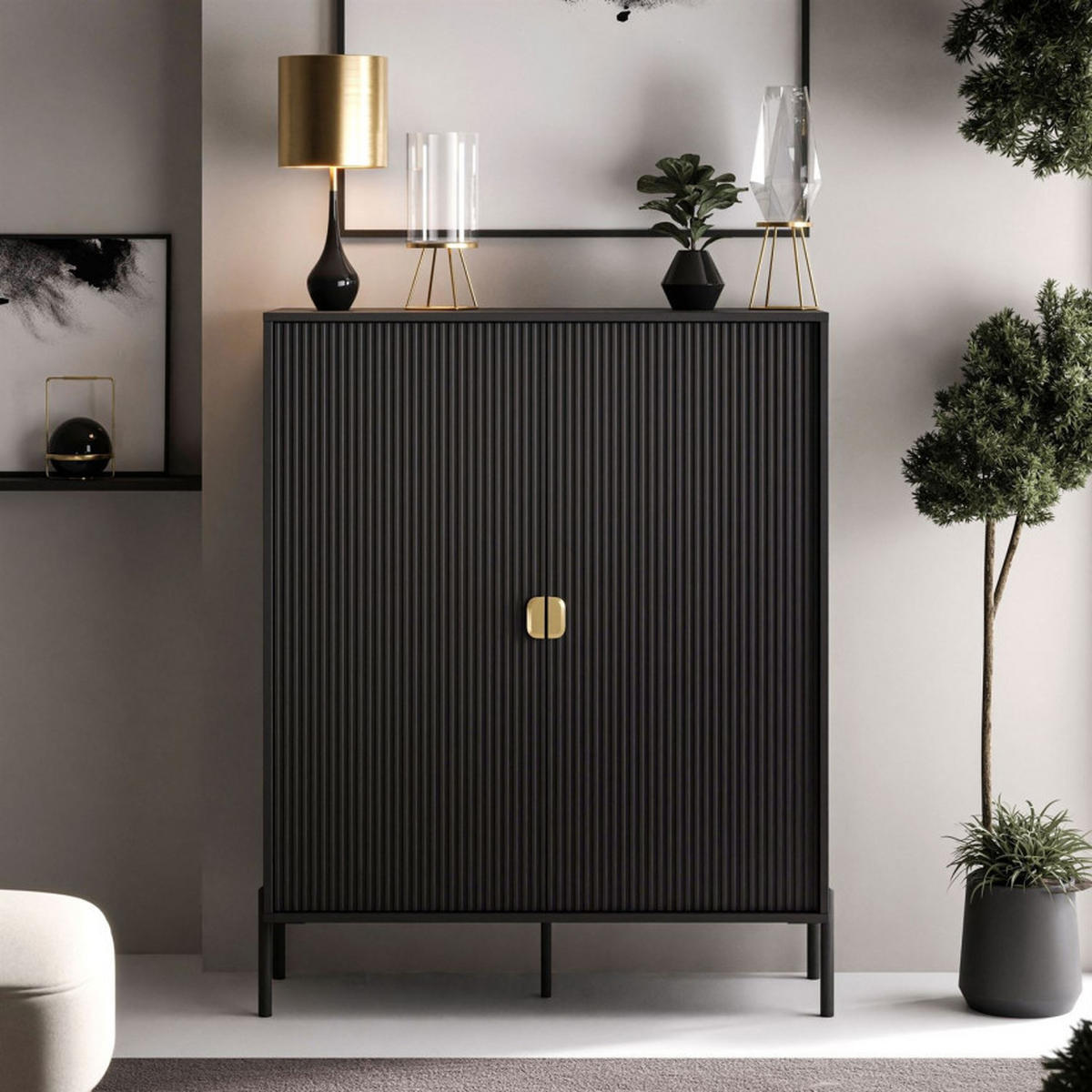 KOMMODE DALIA - Goldfarben/Schwarz, Holzwerkstoff (104/127/40cm) - Lookway