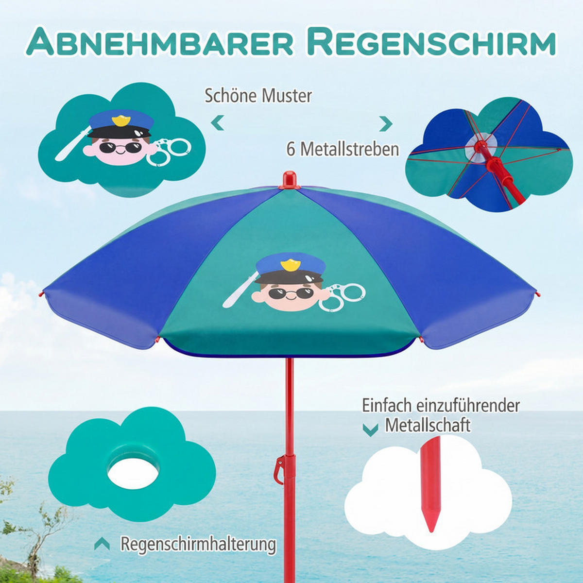KINDER-SITZGRUPPE mit Sonnenschirm grün(4-tlg) - Grün, Metall - COSTWAY