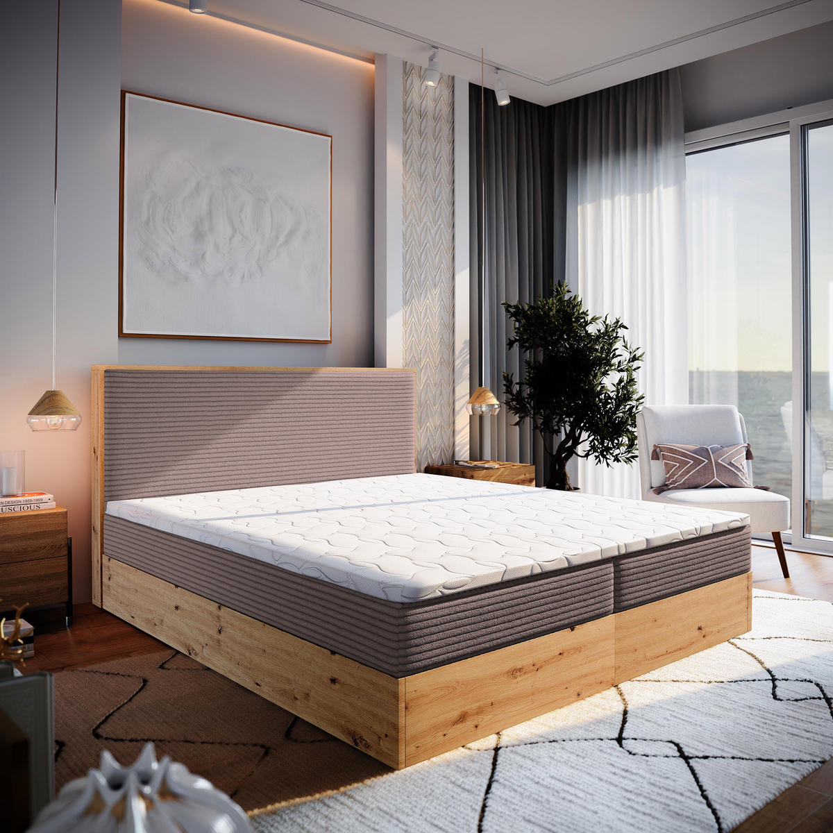 POSTEL BOXSPRING VERDON 160x200 cm, s matrací a úložným prostorem, starorůžová - starorůžová, kompozitní dřevo/textil (160/200cm) - MASSENO