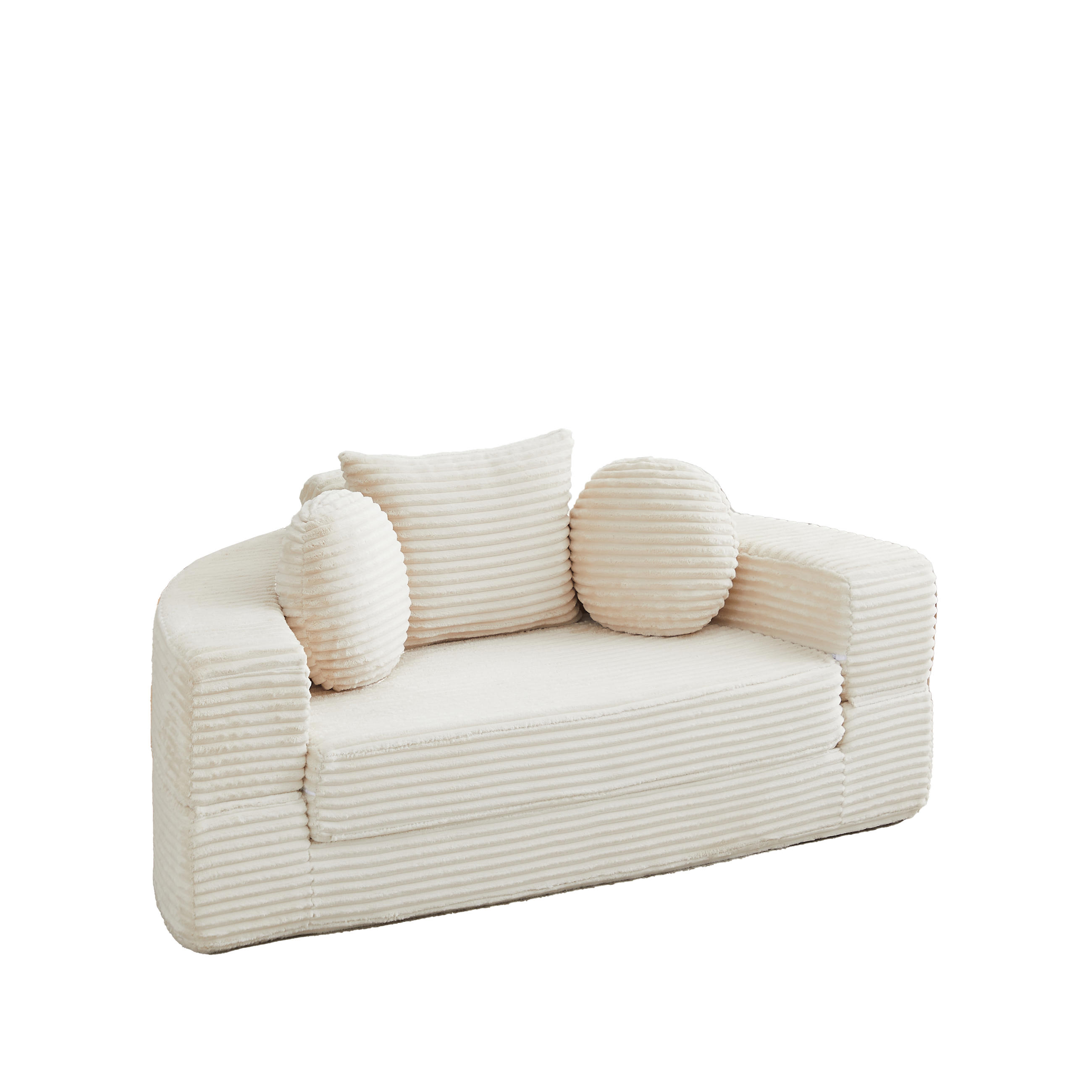 SCHLAFSOFA 4-in-1 halbrund/rund mit 3 Kissen, DE-42726, Beige - Beige, Textil (180/84/92cm) - ComfortXL
