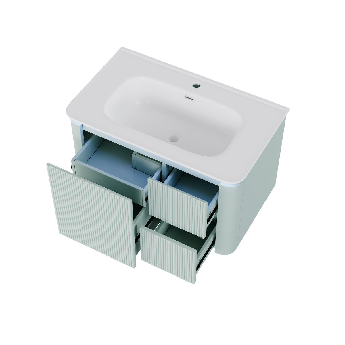 WANDMONTIERTER Waschtischunterschrank 80.5x47.5x51 cm Grün aus Holzwerkstoff & Keramik mit Schubladen - Grün, Holzwerkstoff (80.5/51/47.5cm) - Modfu