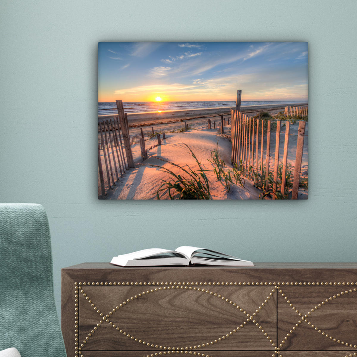 LEINWANDBILD Strand - Meer - Düne - Sonnenuntergang - Landschaft Wandbild 40x30 cm - Beige, Textil (40/30cm) - MuchoWow