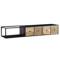 LOWBOARD Hängend Mango Massivholz Metall Modern Stil mit Schubladen und Rattan-Fronten - Schwarz, Holz/Metall (150/25/35cm) - KADIMA DESIGN