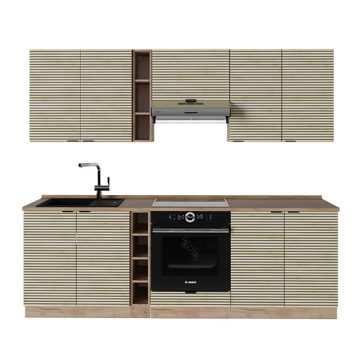 KÜCHENZEILE Fame-Line Eiche Paneel/Goldkraft Eiche 235 cm , AP Eiche - Honigeiche/Hellbraun, Holzwerkstoff (235/81.6/60cm) - Vicco