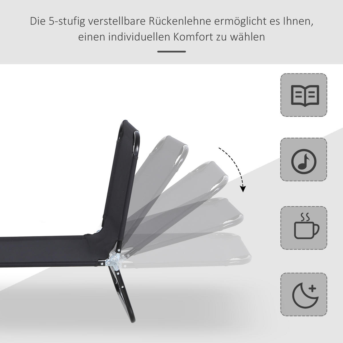 SONNENLIEGE - Grau, Textil/Metall (56/28/188cm) - Outsunny