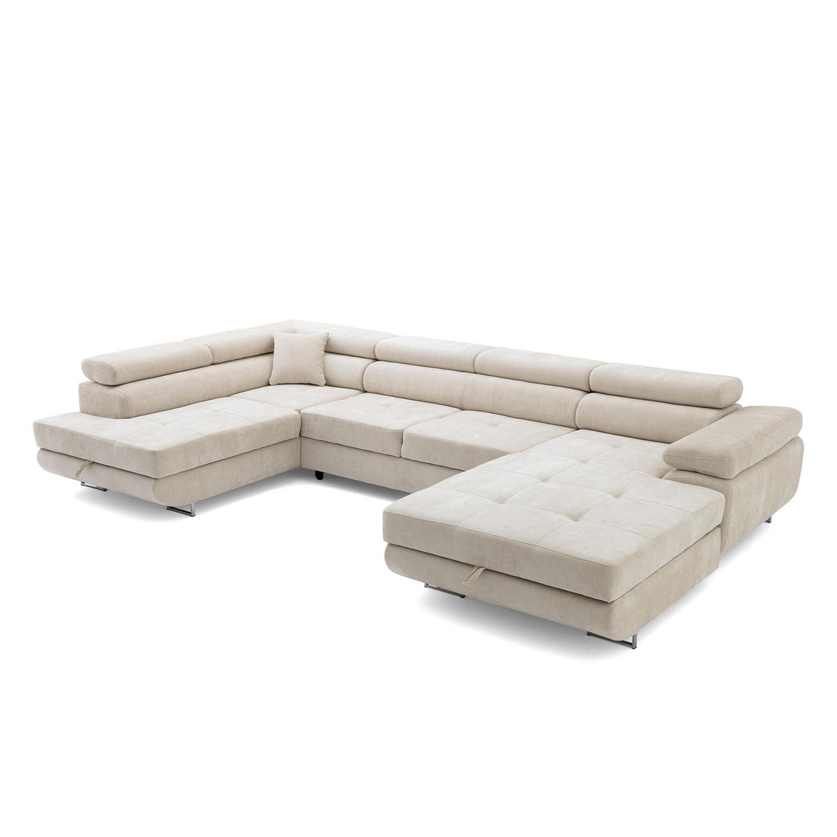 ECKSOFA U-Form WILD U Links mit Schlaffunktion 130x260 Chenille Beige - Beige/Silberfarben, Holz/Textil (350/90/203cm) - Muffo