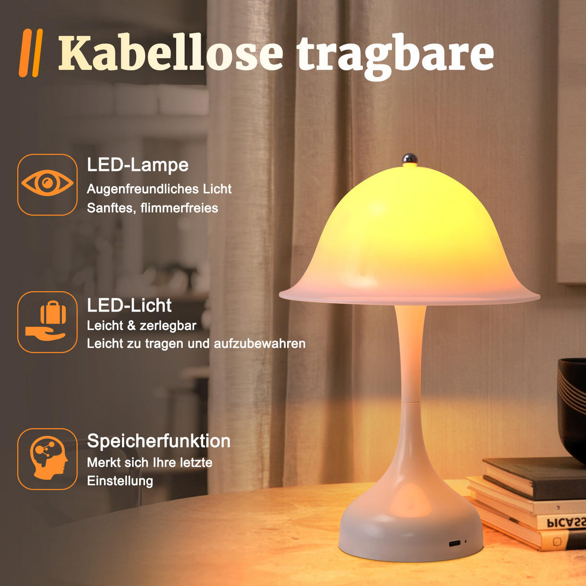 LED TISCHLAMPE Glowyn 16/9/24.5 cm - Weiß, Kunststoff (16/9/24.5cm) - ZMH