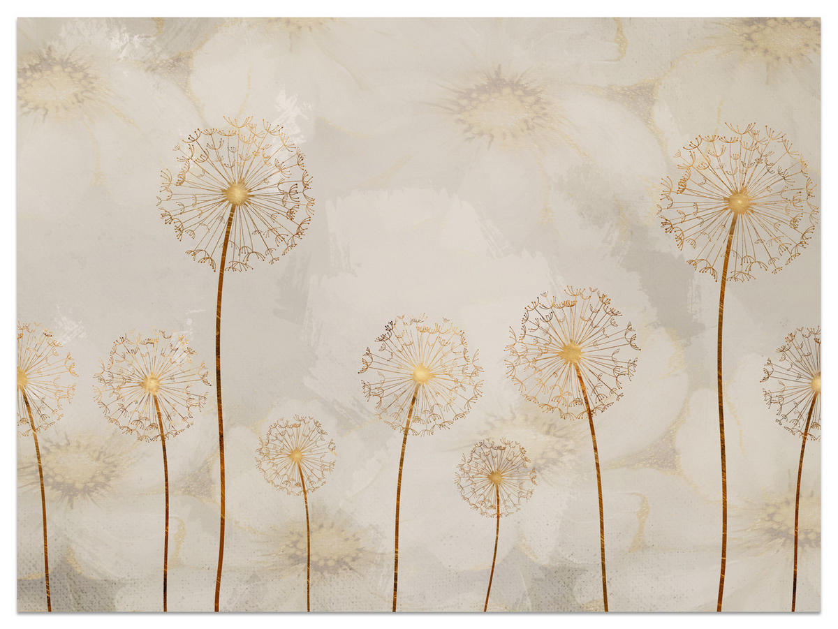 FOTOTAPETE für Schlafzimmer Goldene Löwenzahn Aquarell Blumen 450x315 - Gelb/Beige, Papier (450/315cm) - Muralo