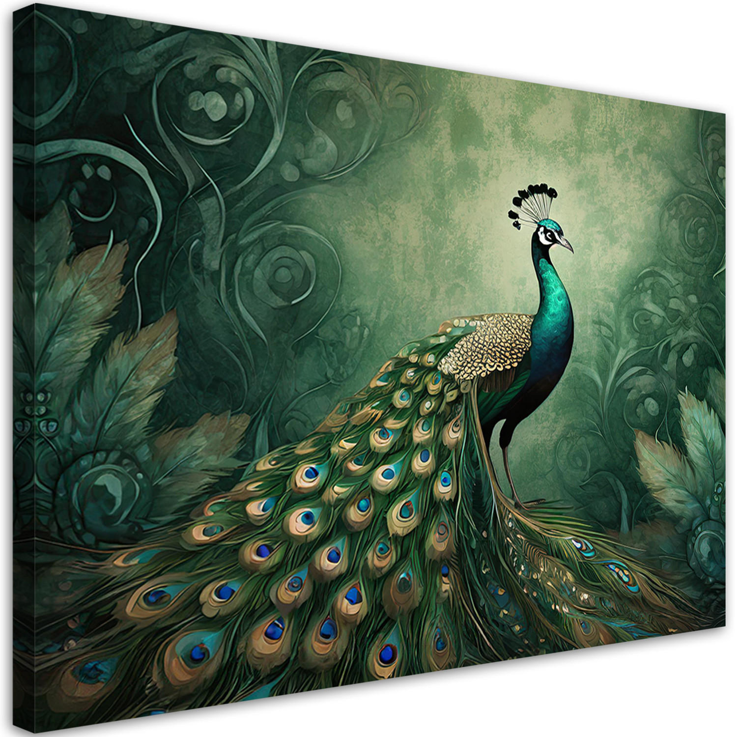 WANDBILD vogel tiere pfau - Grün, Textil (60/40cm) - Feeby