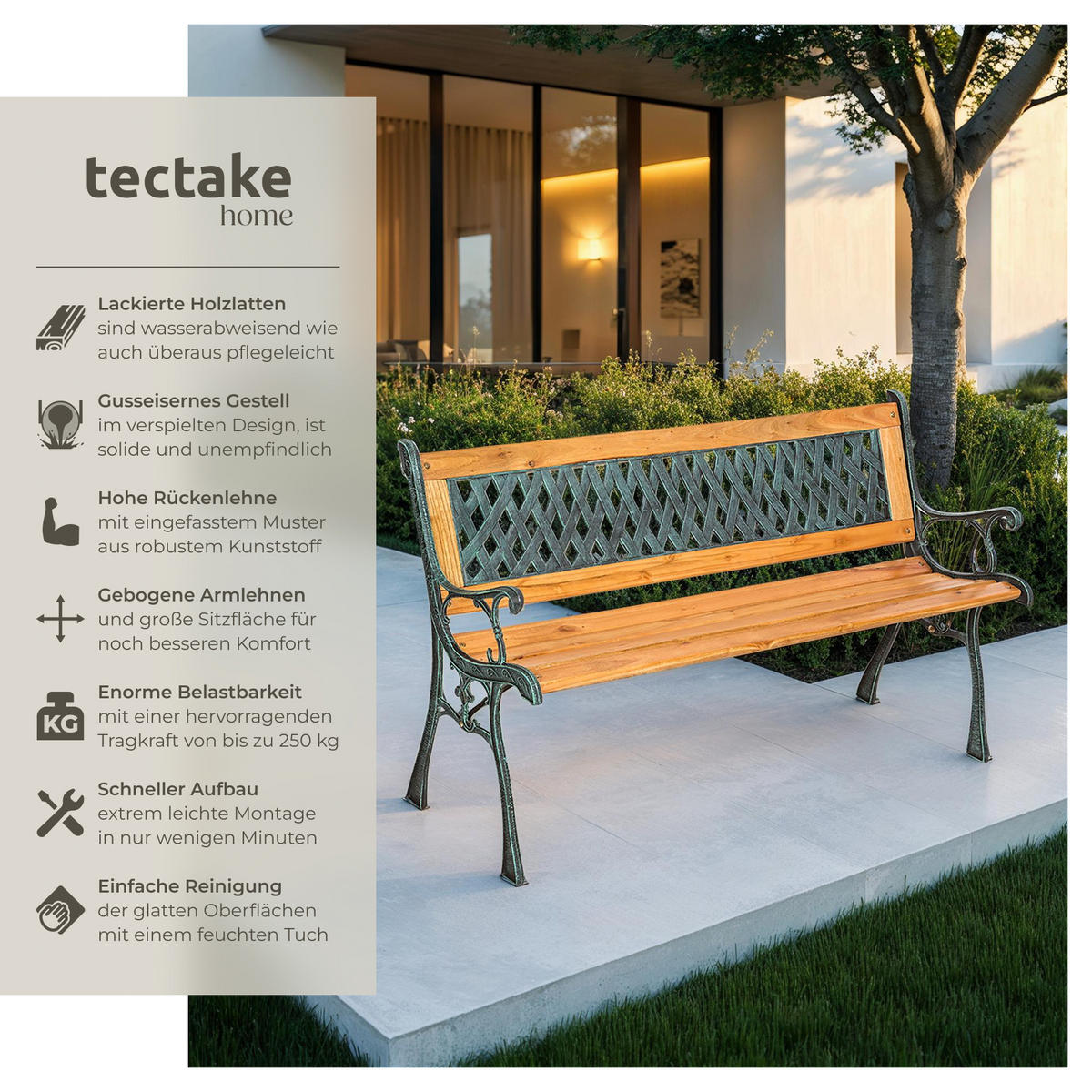 GARTENBANK Tamara,128 x 51 x 73 cm,braun - Braun, Holz (51/73/128cm) - tectake