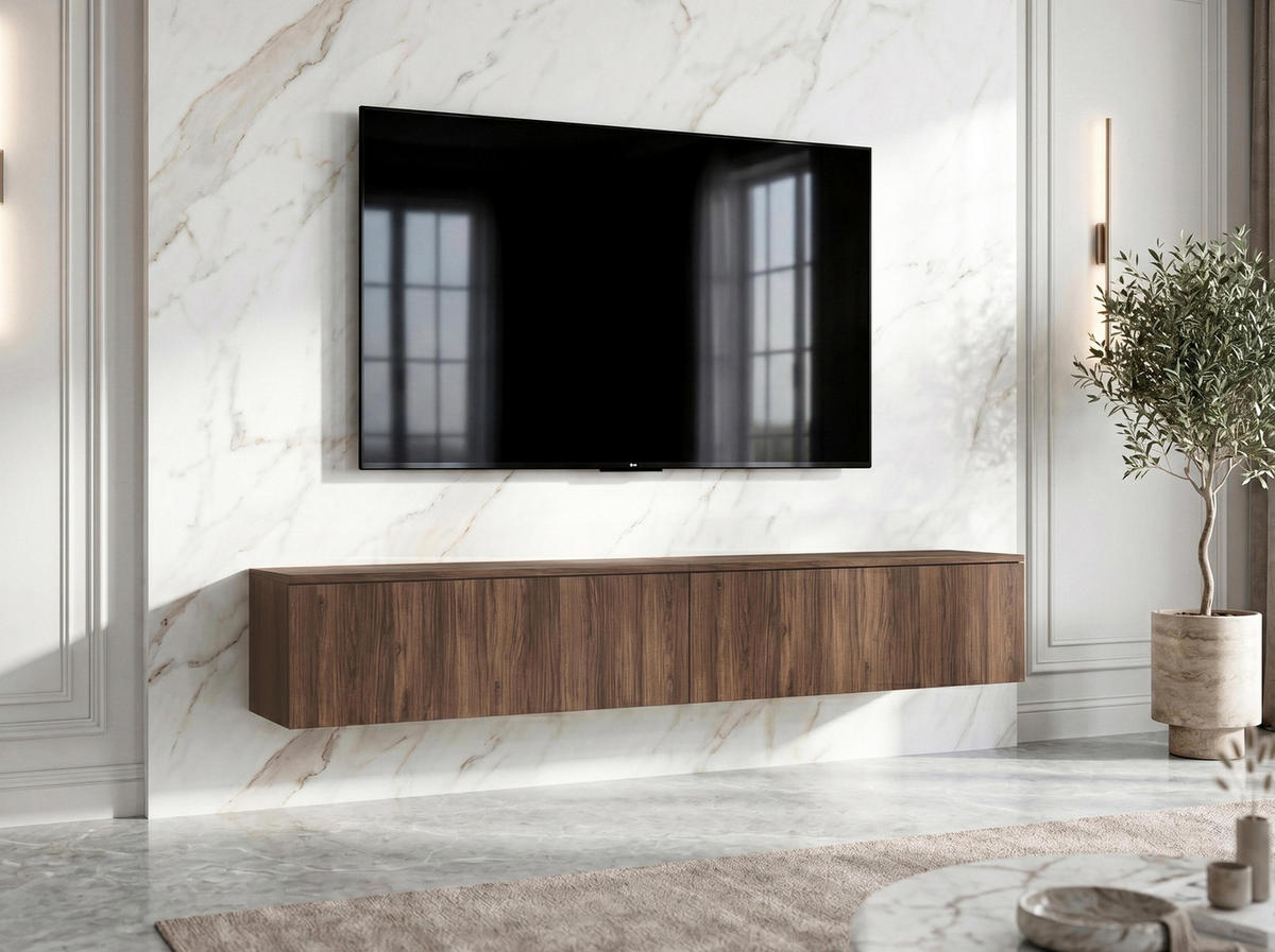 LOWBOARD Barvo 2x100 Nussbaum Warmia 200/34/32 cm – hängendes TV-Board - Nussbaumfarben, Holzwerkstoff (200/34/32cm) - AX Living