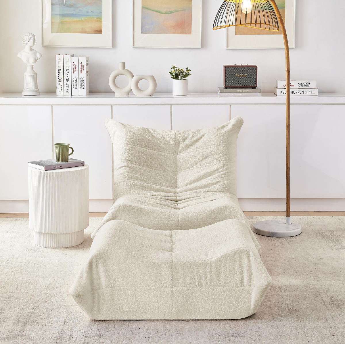 SCHLAFSESSEL mit Rückenlehne und Fußhocker Beige - Beige, Kunststoff (90/70/100cm) - Beauniv