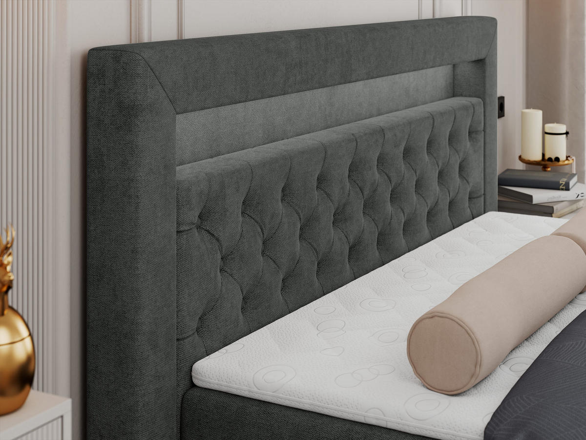 BOXBETT GOLD-6 LED 160/200 Dunkelgrau Struktur - H3 - Dunkelgrau, Holz/Textil (160/200cm) - MKS
