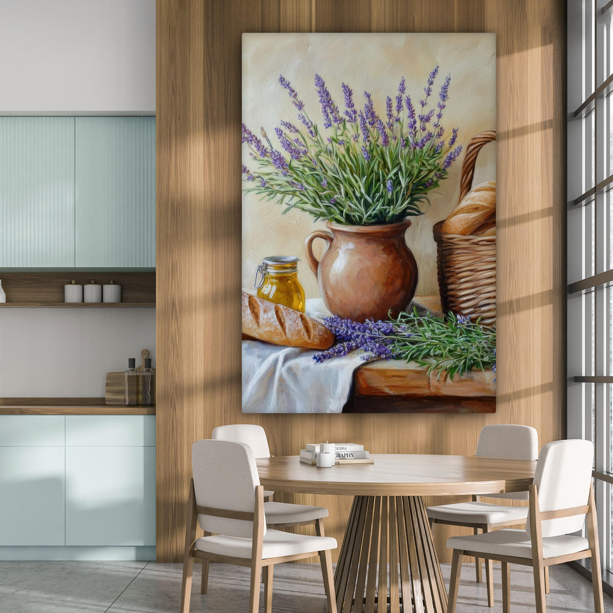 LEINWANDBILD Lavendel - Brot - Stilleben Deko Groß 90x140 cm - Flieder, Textil (90/140cm) - MuchoWow