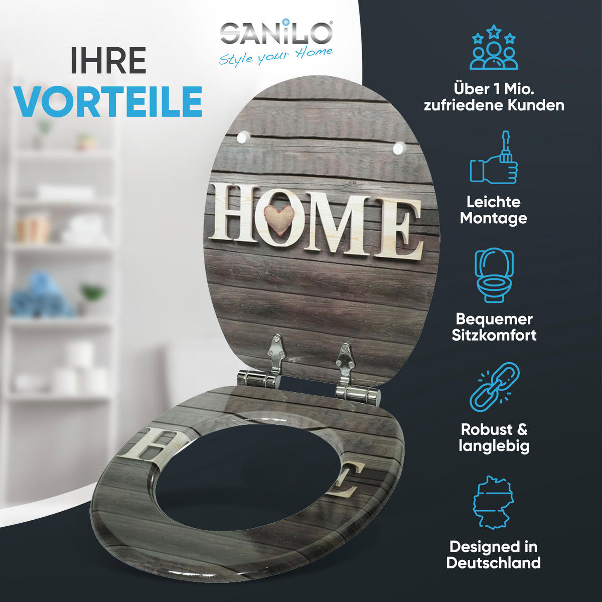 WC-SITZ mit Absenkautomatik Welcome - Braun, Holzwerkstoff (38/6/47cm) - Sanilo