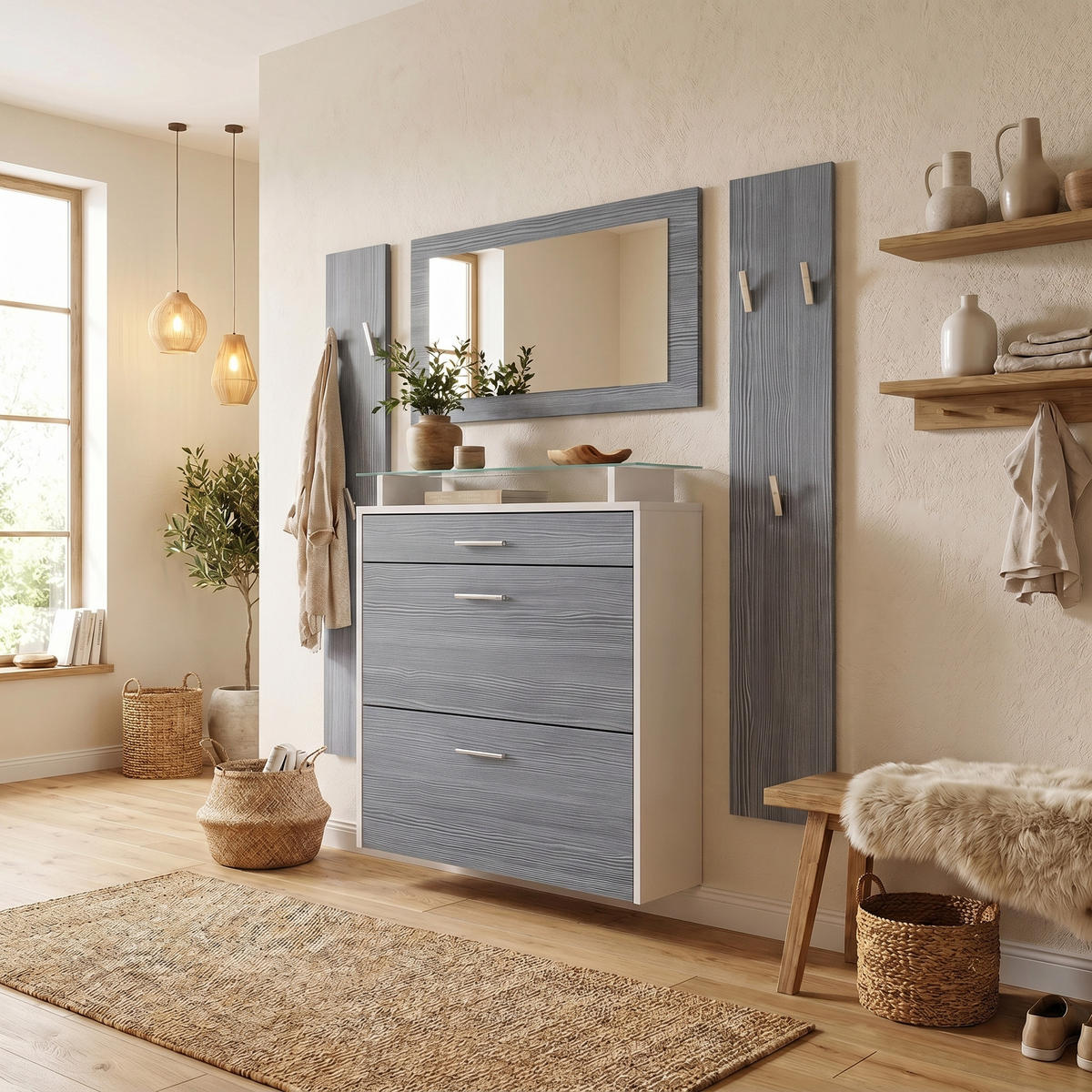 SET garderobe Malea Bijela mat/Avola-antracit - antracit, drvni materijal (180/180/23cm) - Vladon