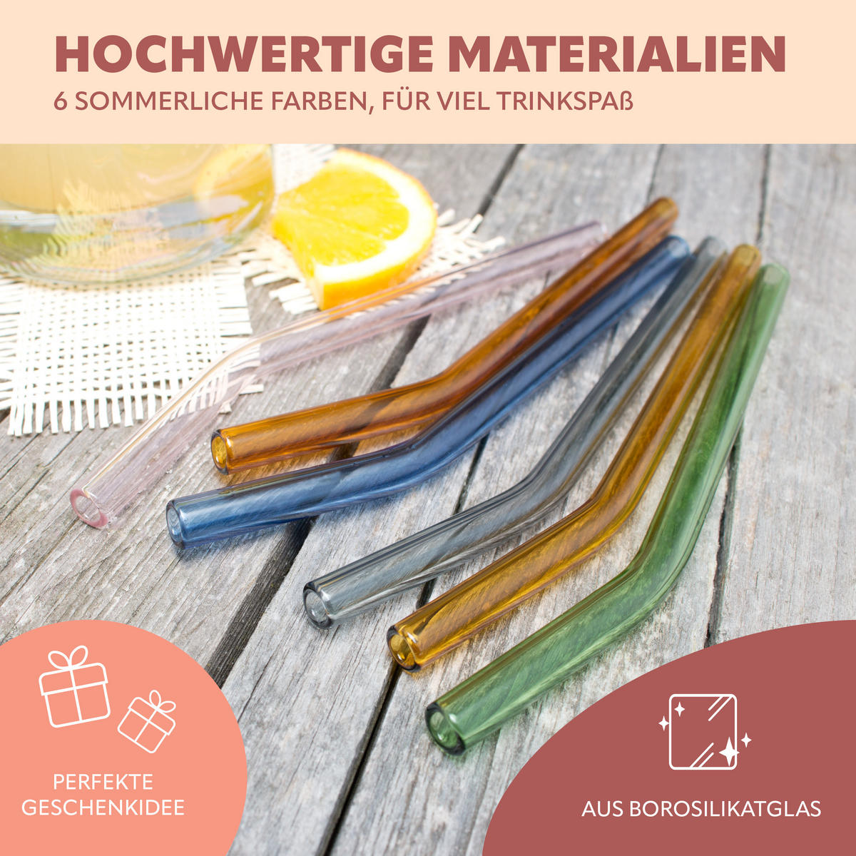 GLAS-TRINKHALME 6er-Set, Borosilikatglas - Multicolor, Glas (0.8/15cm) - bremermann