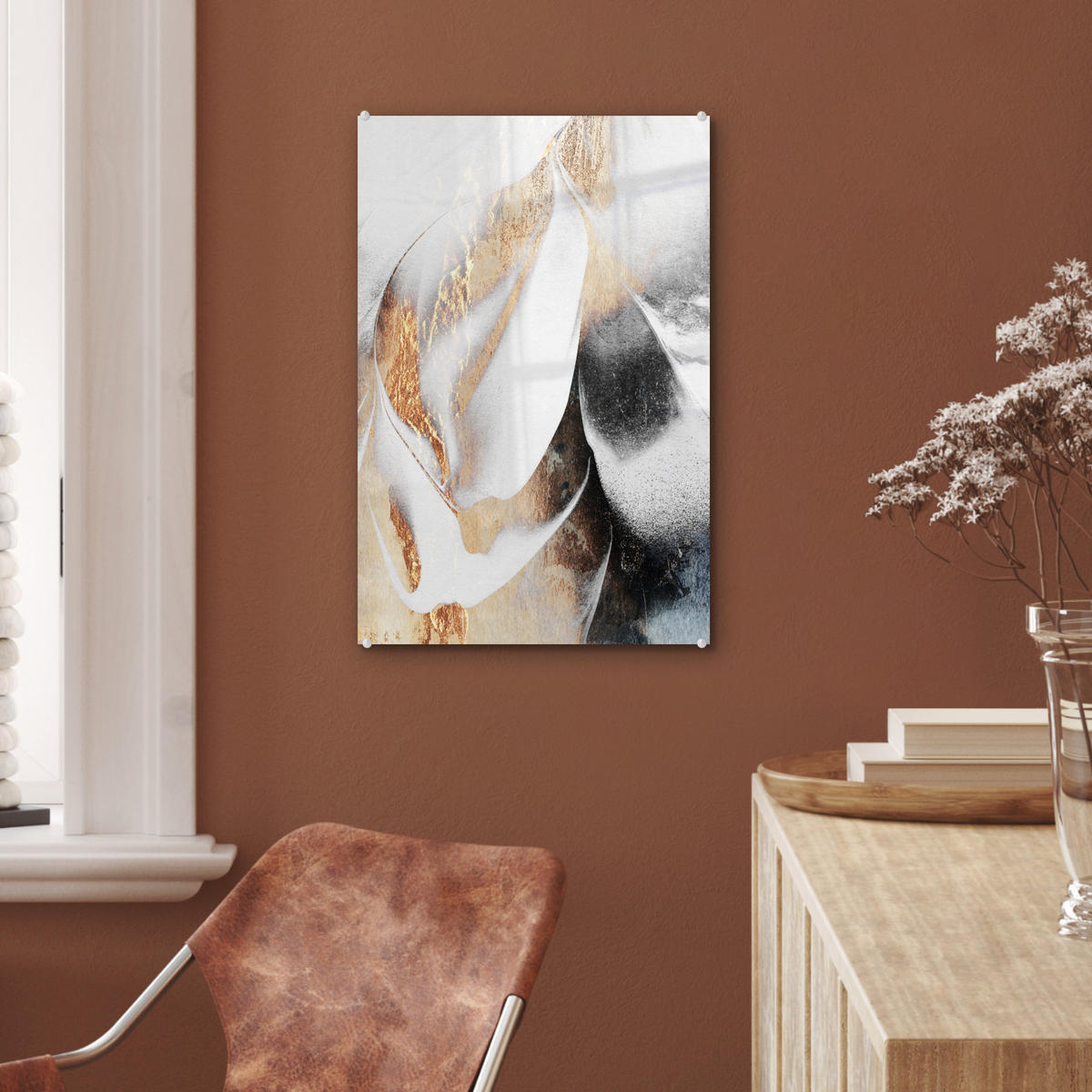 ACRYLGLASBILD Luxus - Abstrakt - Gold - Weiß 40x60 cm - Goldfarben, Glas (40/60cm) - MuchoWow