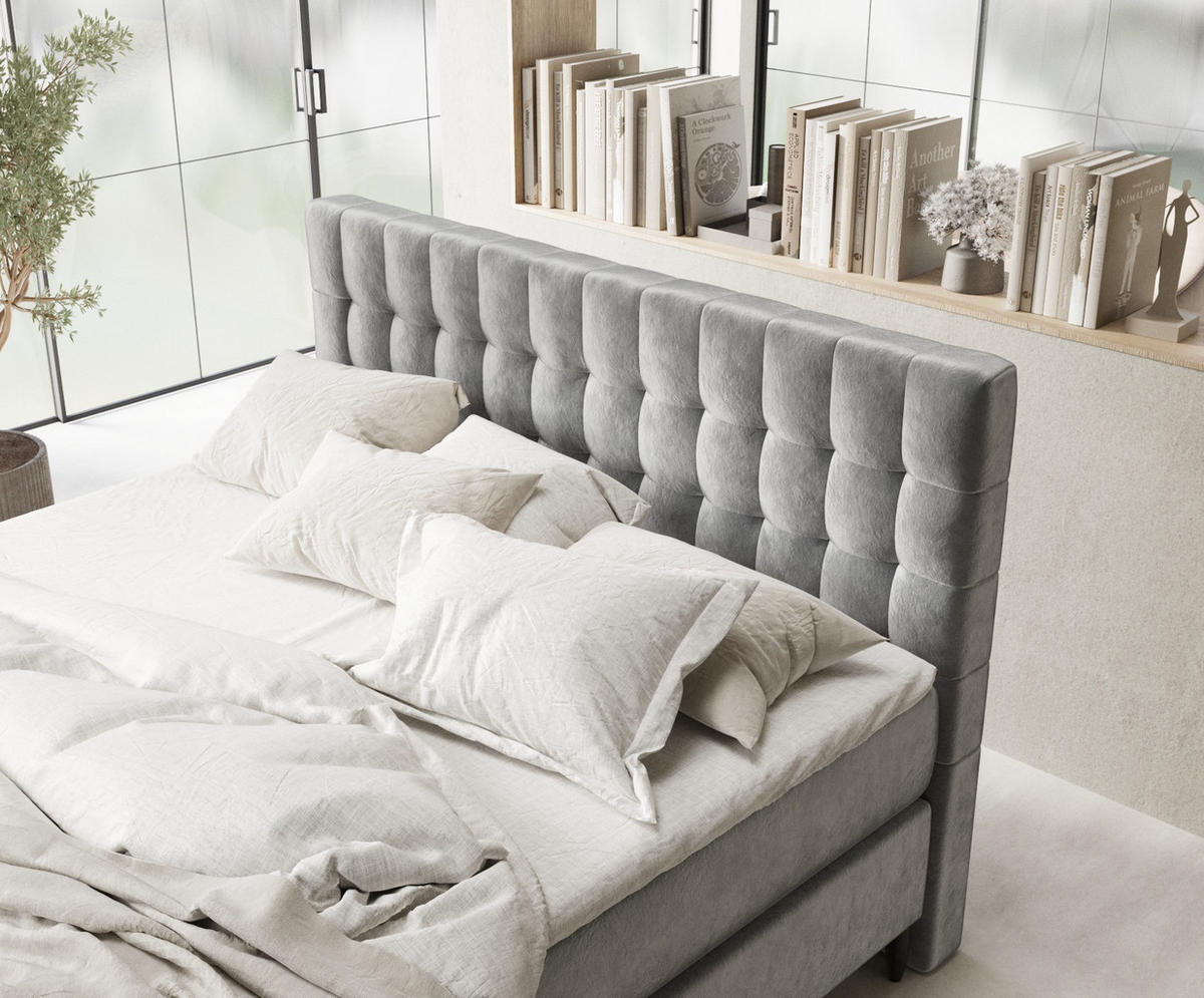 BOXSPRINGBETT Sorrento Grau 160/200 cm mit Latex-Topper - Silberfarben/Grau, Holz/Holzwerkstoff (160/200cm) - Maison de Reve
