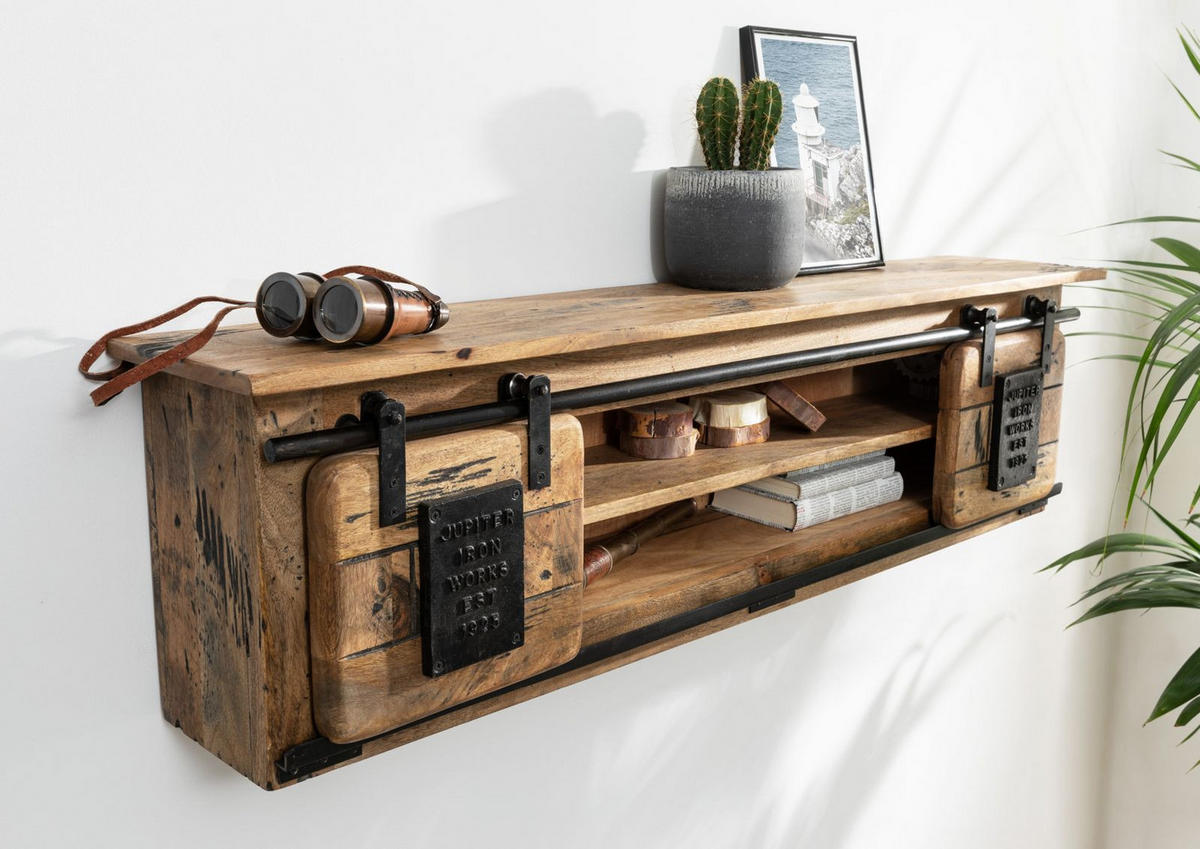 WANDREGAL Mango 130x25x35 natur lackiert RAILWAY #157 - Naturfarben, Holz (130/35/25cm) - Massivmoebel24