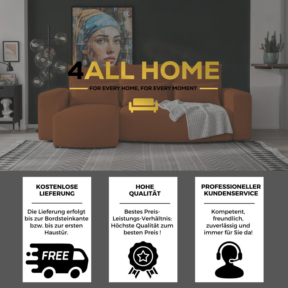 ECKSOFA Travis mit Bettkasten und Schlaffunktion, L-Form, Boucle, Universal - Rostfarben, Holzwerkstoff (248/148cm) - 4ALL HOME