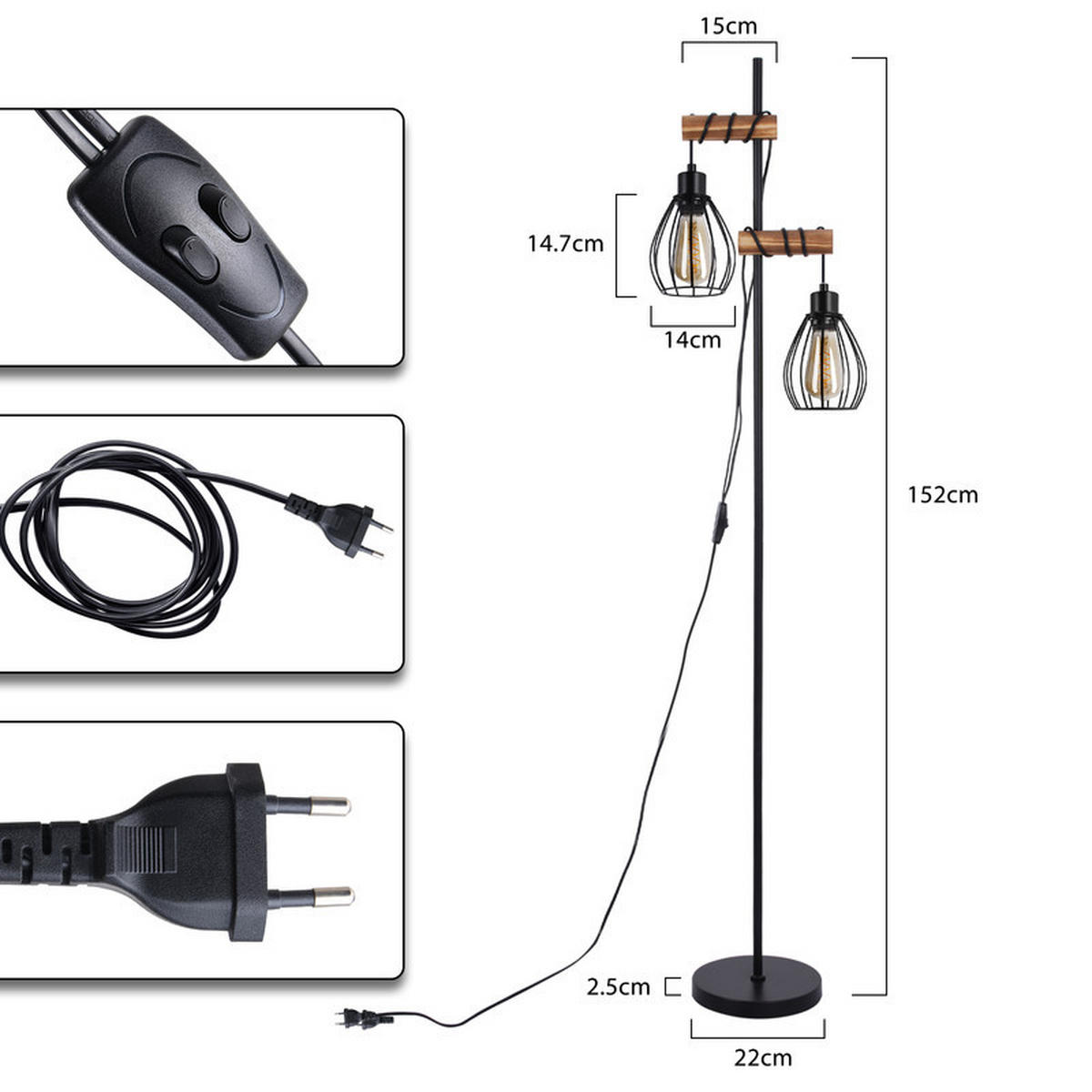 STEHLAMPE Ennis II 152/23cm - Schwarz, Metall (152/23/23cm) - Nettlife