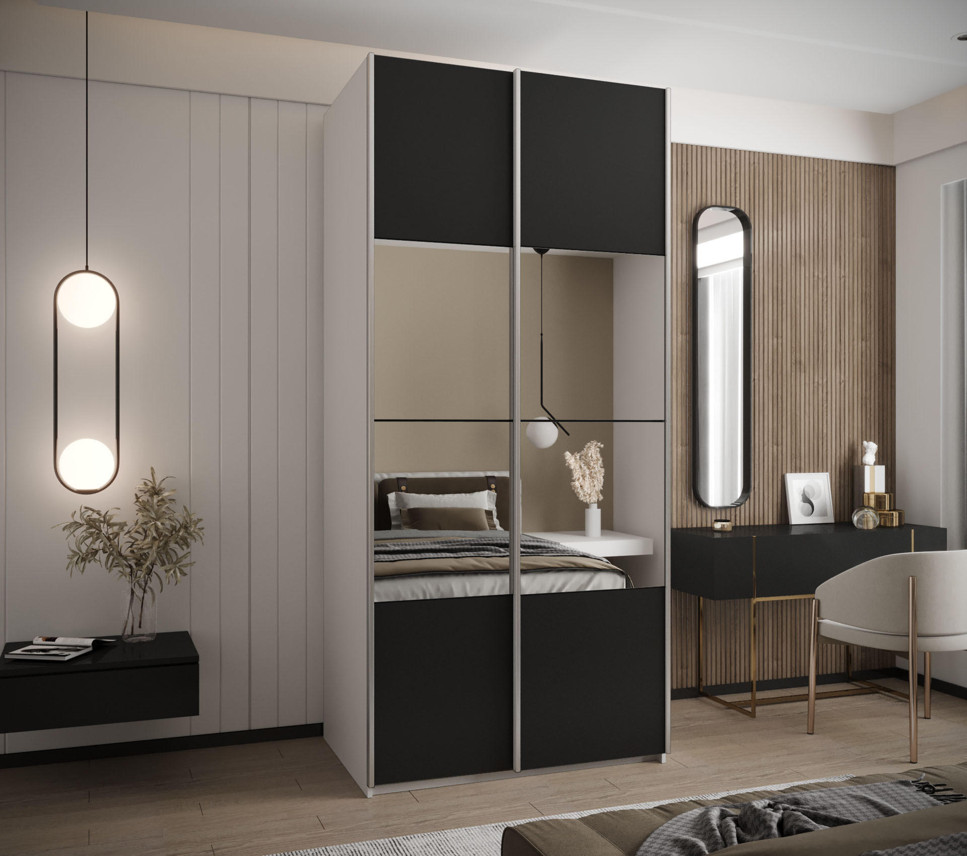 SCHWEBETÜRENSCHRANK 245,5/110/64 2-türig - Silberfarben/Schwarz, Holz/Metall (110/245/64cm) - Abiks Möbel