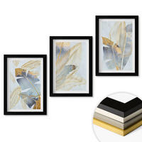 WANDBILDER 3er-Set - 20x30 cm Schwarzer Rahmen - Hellblau-beige Blätter - Schwarz, Kunststoff (20/30cm) - ArtPrintCave