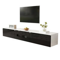 TV Lowboard LED 180x30x30 cm, hängend oder stehend, Schwarz Hochglanz - Schwarz, Holz (180/30/35cm)