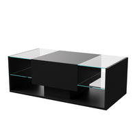 COUCHTISCH mit LED, Hochglanz Wohnzimmertisch, Schwarz 100x50x35 cm - Schwarz, Holz (50/100/35cm)