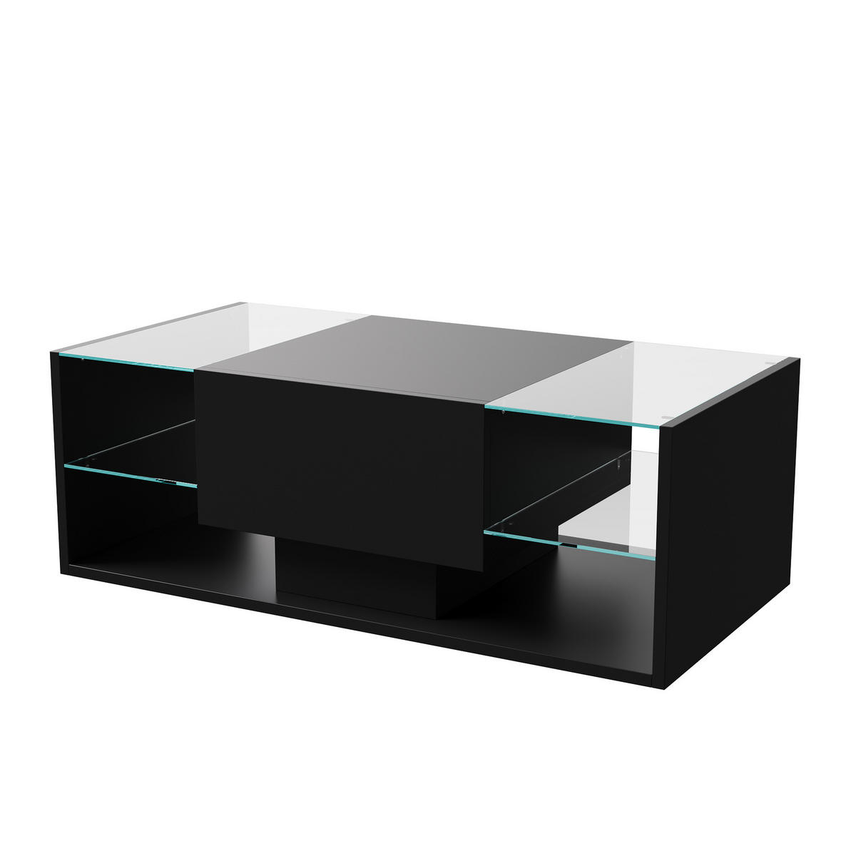 COUCHTISCH mit LED, Hochglanz Wohnzimmertisch, Schwarz 100x50x35 cm - Schwarz, Holz (50/100/35cm)