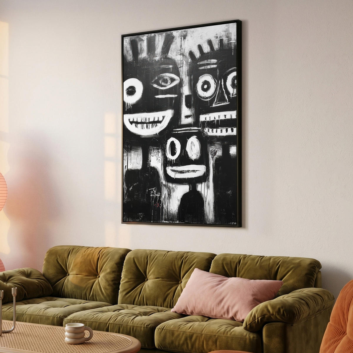 LEINWAND Bilder mit Rahmen - Malerei - Figuren - Schwarz - Abstrakt - 80x120 - Schwarz, Textil (80/120cm) - MuchoWow