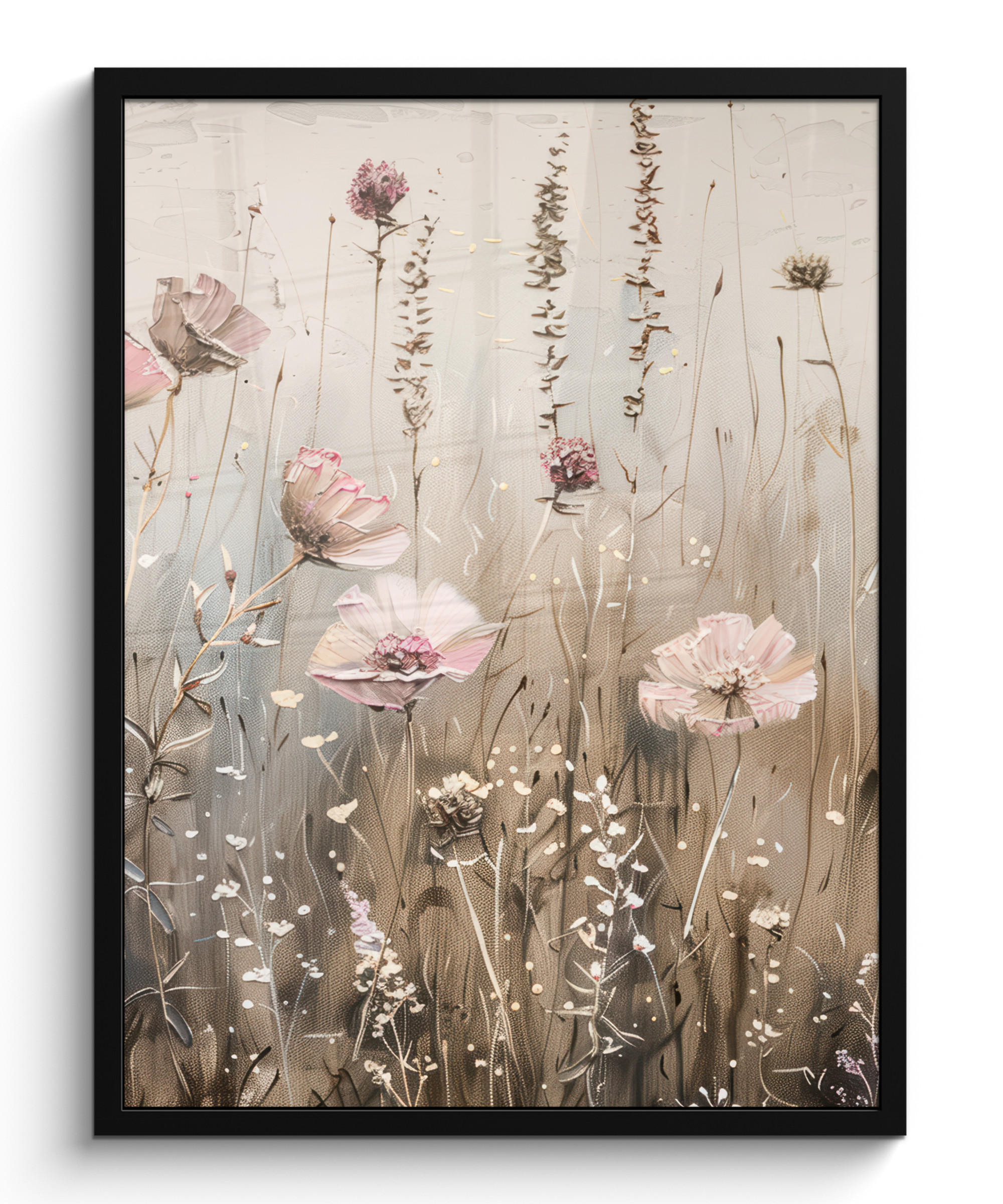 GERAHMTES BILD Blumen - Rosa - Modern - Beige 60x80 cm - Beige, Papier (60/80cm) - MuchoWow