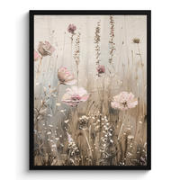 GERAHMTES BILD Blumen - Rosa - Modern - Beige 60x80 cm - Beige, Papier (60/80cm) - MuchoWow