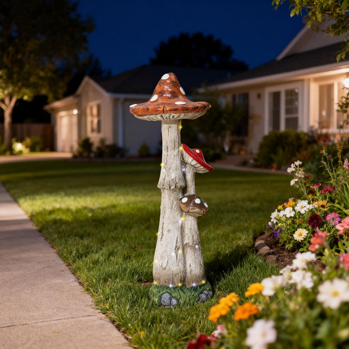 MGO Gartenskulptur Pilz, 31x29x80 cm, mit LED-Beleuchtung - Multicolor, Naturmaterialien (31/80/29cm) - Hometopia