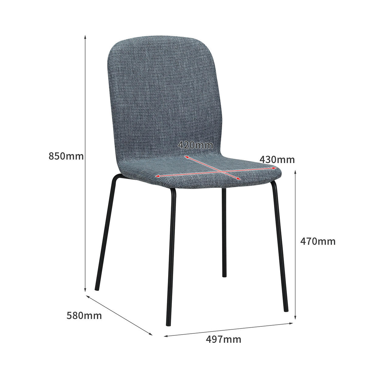 STUHL ENNA Stoffbezug Metallbeine 4er Set Grau - Grau, Textil/Metall (50/85/58cm) - Albatros