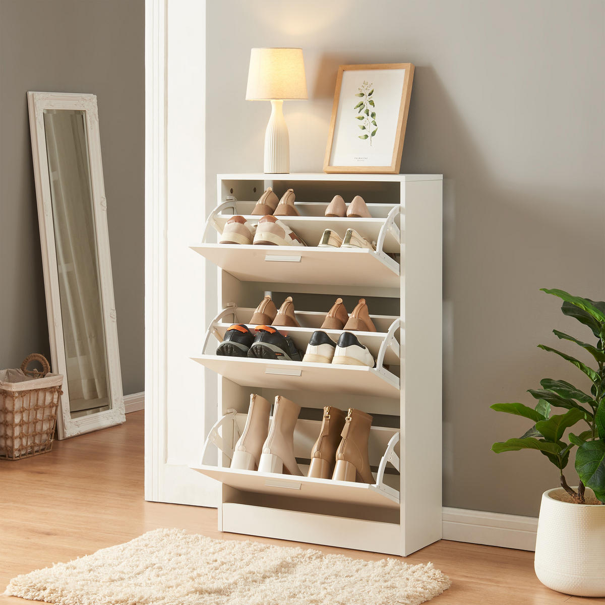 SCHUHSCHRANK Sykkylven - Weiß, Holzwerkstoff (60/103/24cm) - [en.casa]