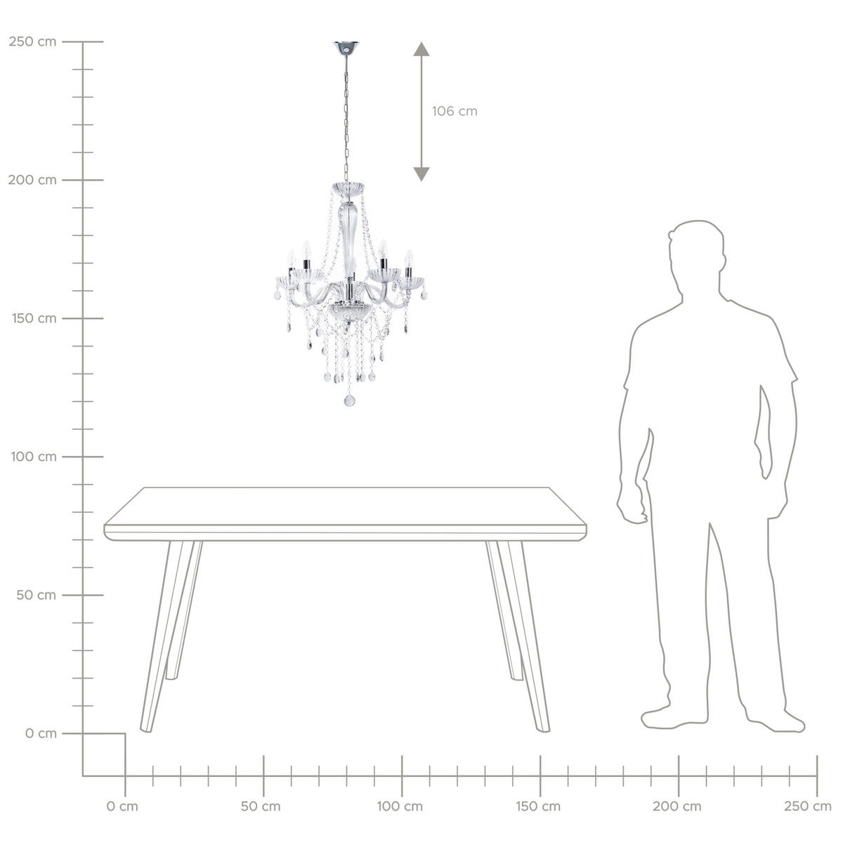 KRONLEUCHTER Locone 55/55/185 cm - Transparent, Metall (55/55/185cm) - Beliani