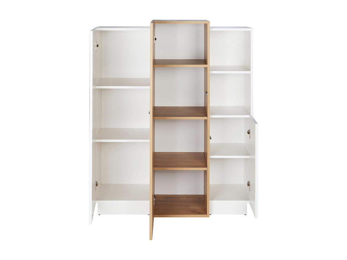 HIGHBOARD mit 3 Türen - Weiß & Eichefarben - FRANCOLI - Weiß, Holz (110/133.5/45.4cm) - Vente-Unique