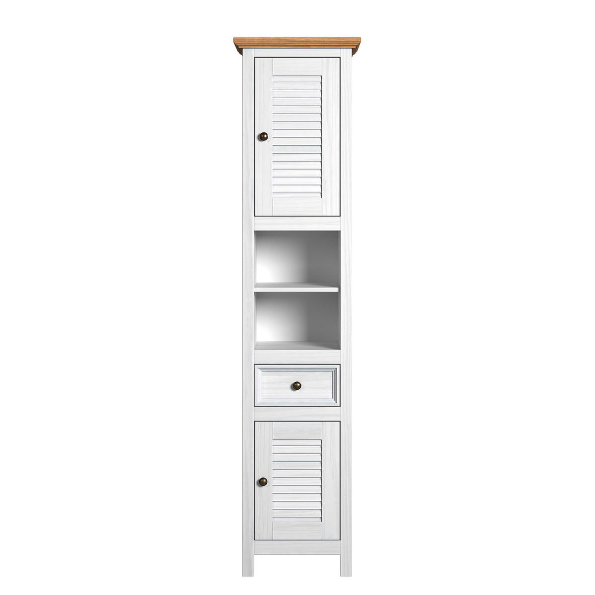 MASSIVER HOCHSCHRANK - Kiefer - Braun/Weiß, Holz/Metall (45/190/35cm) - home24