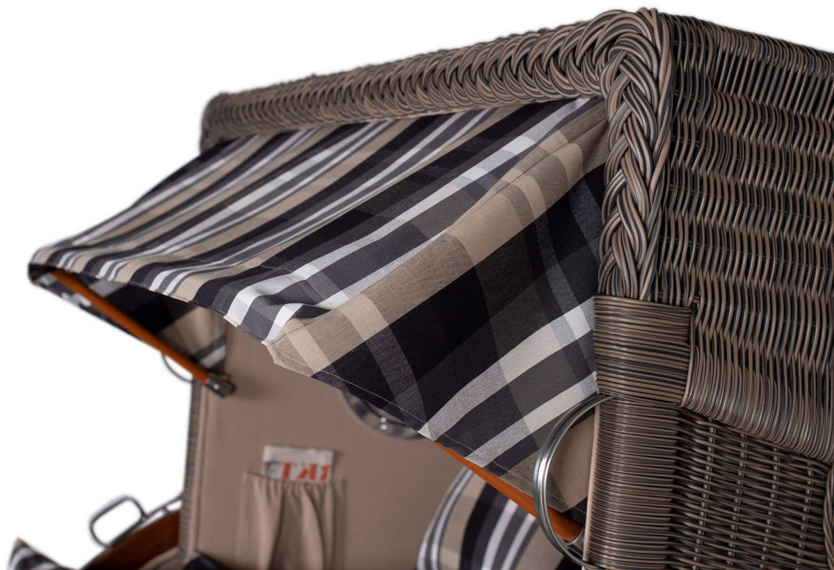 STRANDKORB Komplettset: Ammersee Mahagoni Bullauge - PE grau - Modell 583 - Beige/Braun, Holz/Kunststoff (125/165/80cm) - bene living