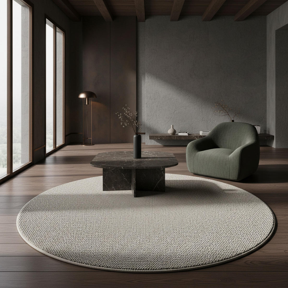 TEPPICH Kurzflor Flachgewebe Uni-Design Polypropylen Wohnzimmer Creme Rund 120x120 - Beige, Textil (120/120cm) - KADIMA DESIGN