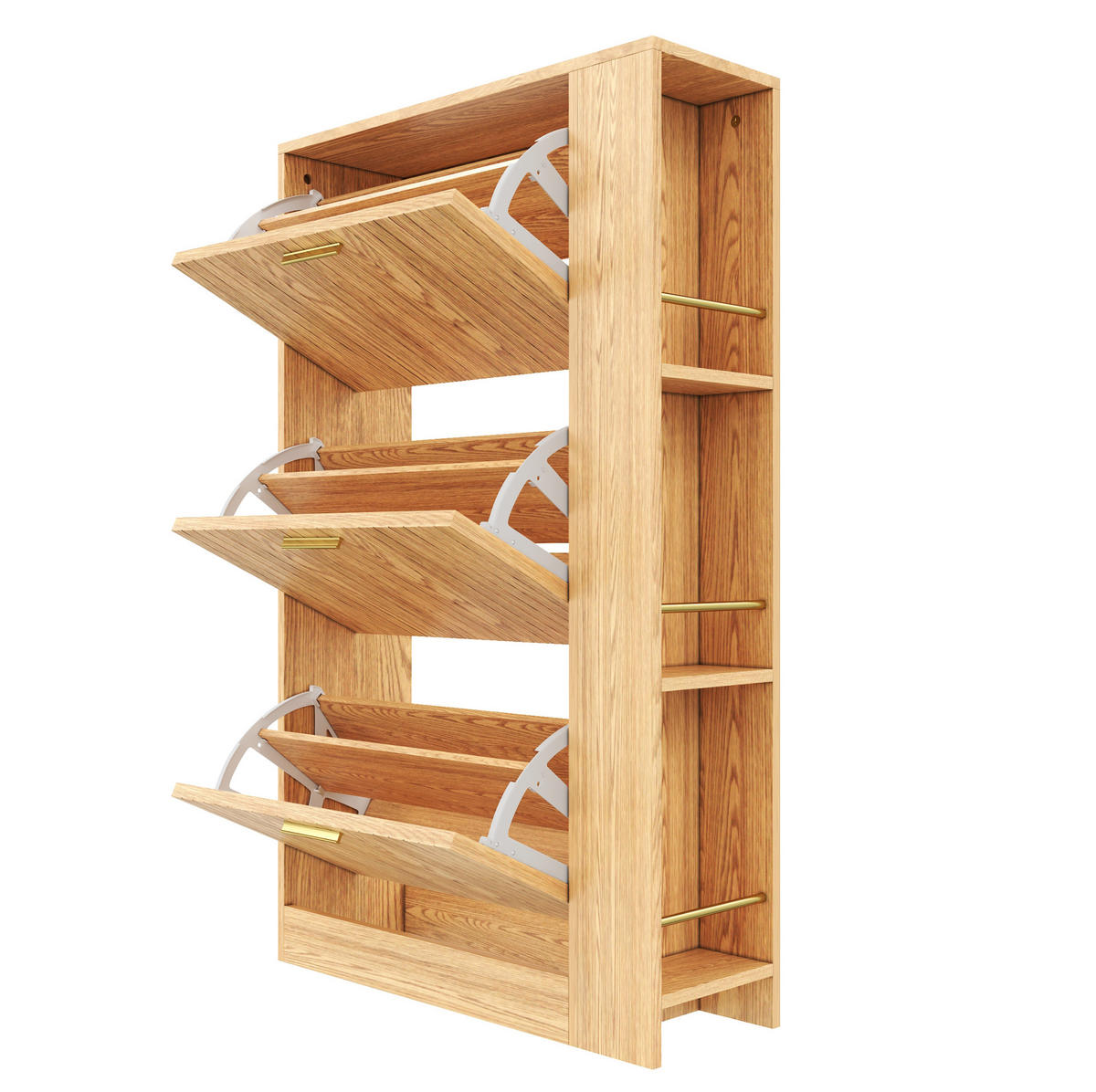SCHUHSCHRANK 70/23,5/115 cm mit 3 Türen, offenen Seitenfächern und MDF-Korpus, Natur - Naturfarben, Holzwerkstoff (70/115/23.5cm) - Redom