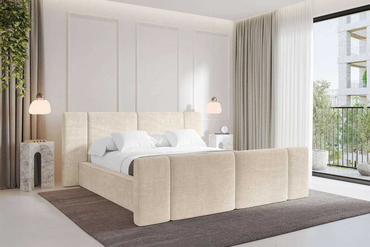 POLSTERBETT mit Bettkasten, Fußteil und Lattenrost, Boxbett ohne Matratze - RIVO-Z 120x200 Beige - Creme, Holzwerkstoff/Textil (120/200cm) - ALTDECOR