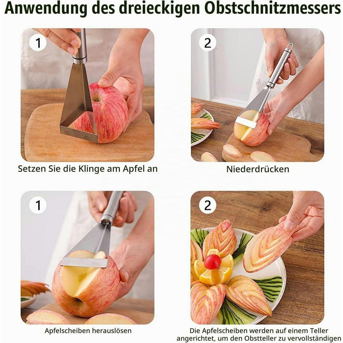 OBSTSCHNEIDER Edelstahl dreieckig - Silberfarben, Metall (24cm)