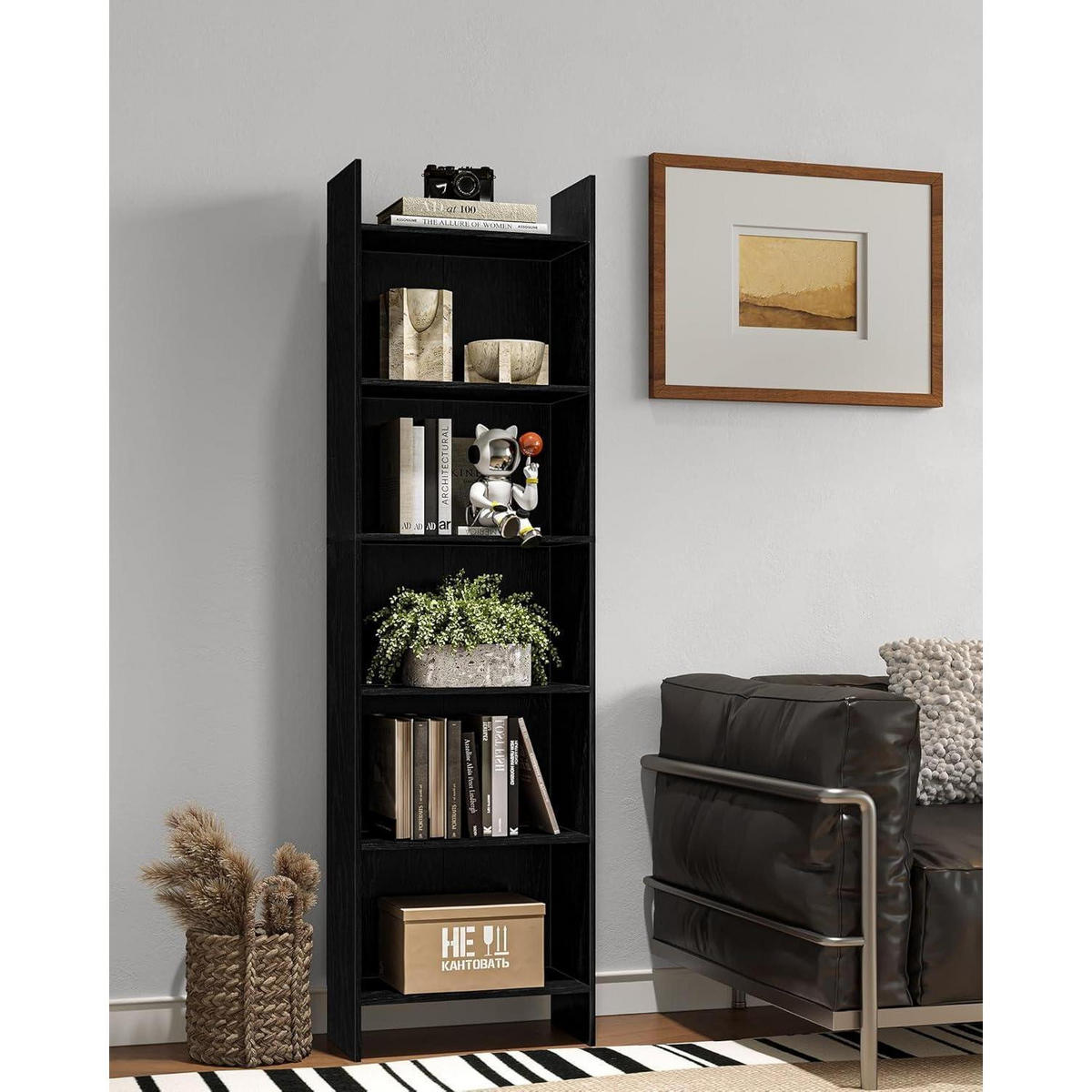 BÜCHERREGAL Standregal 6 Fächer Schwarz 24 x 48 x 170 cm - Schwarz, Holzwerkstoff (48/170/24cm)