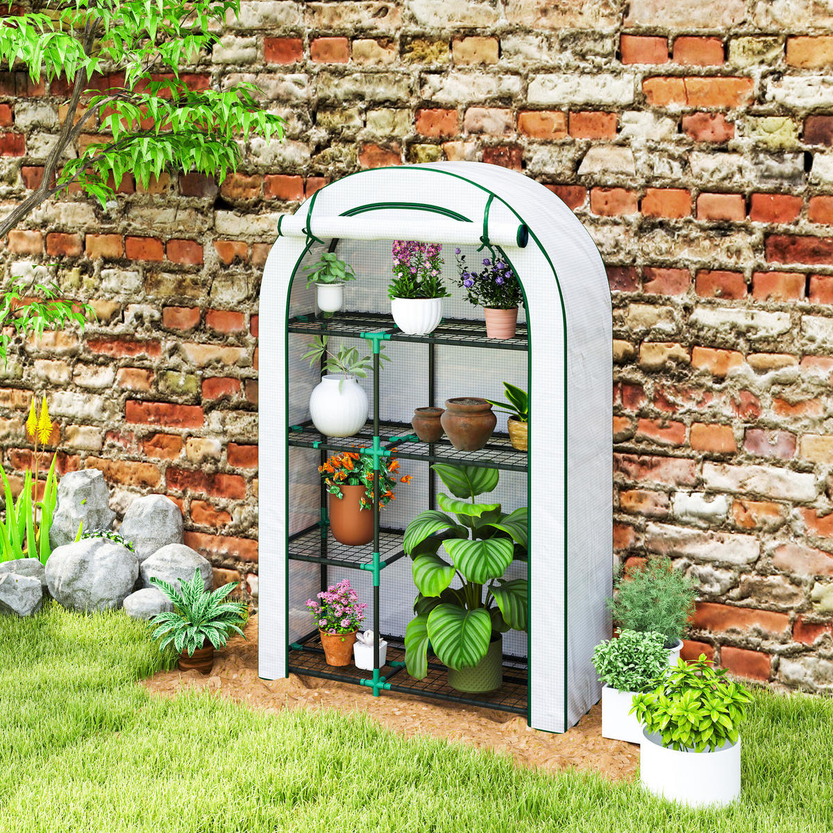 GEWÄCHSHAUS, 100L x 45B x 160H cm - Weiß, Kunststoff/Metall (45/160/100cm) - Outsunny