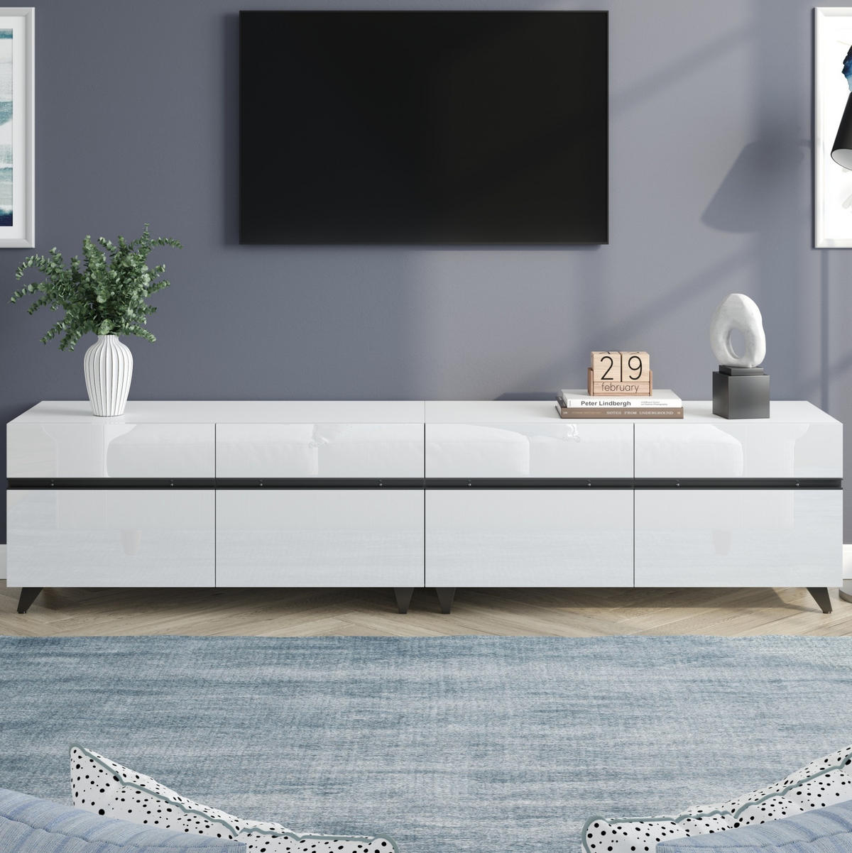 TV-SCHRANK 180/40/49 cm weiß Hochglanz mit 4 Schränken und verstellbaren Trennwänden - Weiß, Holzwerkstoff (180/49/40cm) - OKWISH