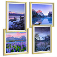 BILDER SET 4er Set - 50x50 cm & 40x60 cm Goldrahmen - Berglandschaften, Wasser, Blumenfeld - Goldfarben, Kunststoff (50/50cm) - TULUP